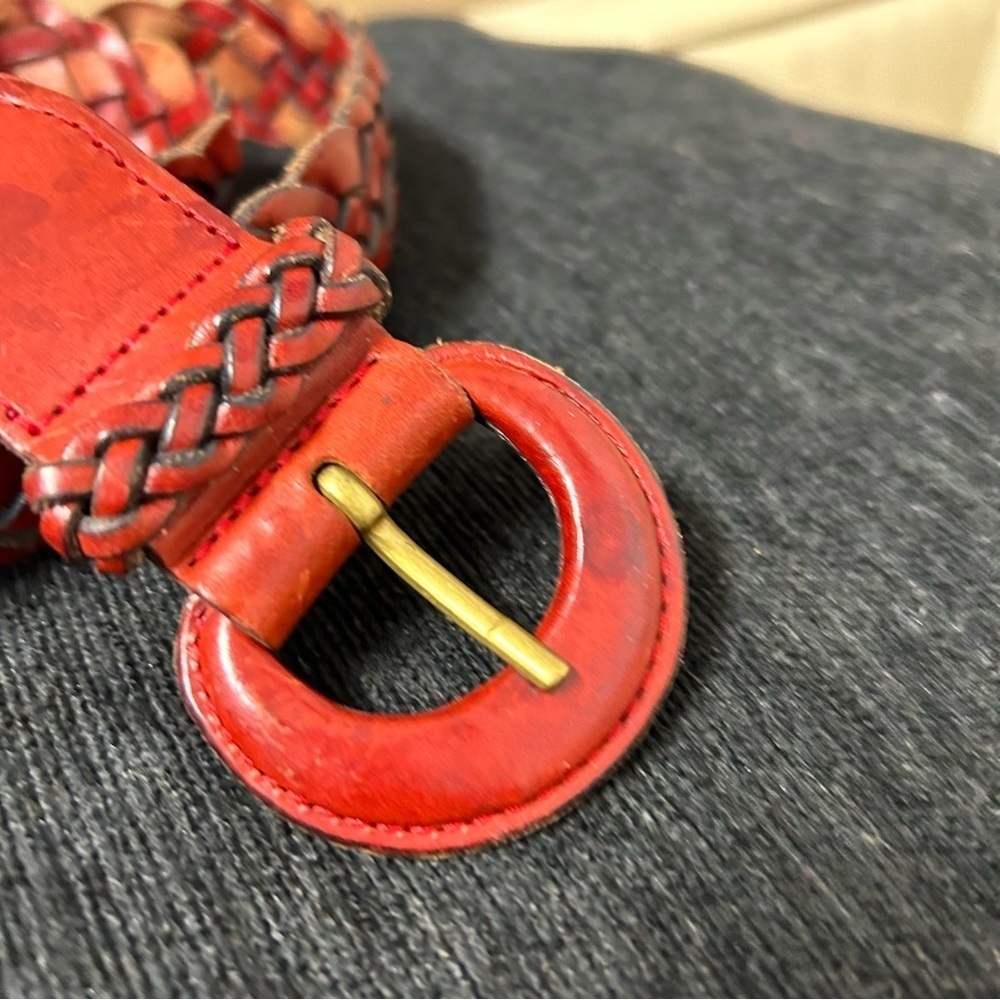 Wine Genuine Leather Braided Belt size medium